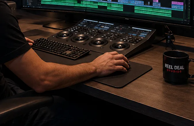Colour grading control panel in use at Reel Deal Studios