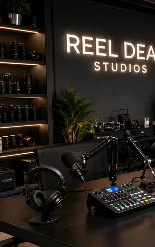 The Reel Deal Studios camera and lens wall, stocked for any production