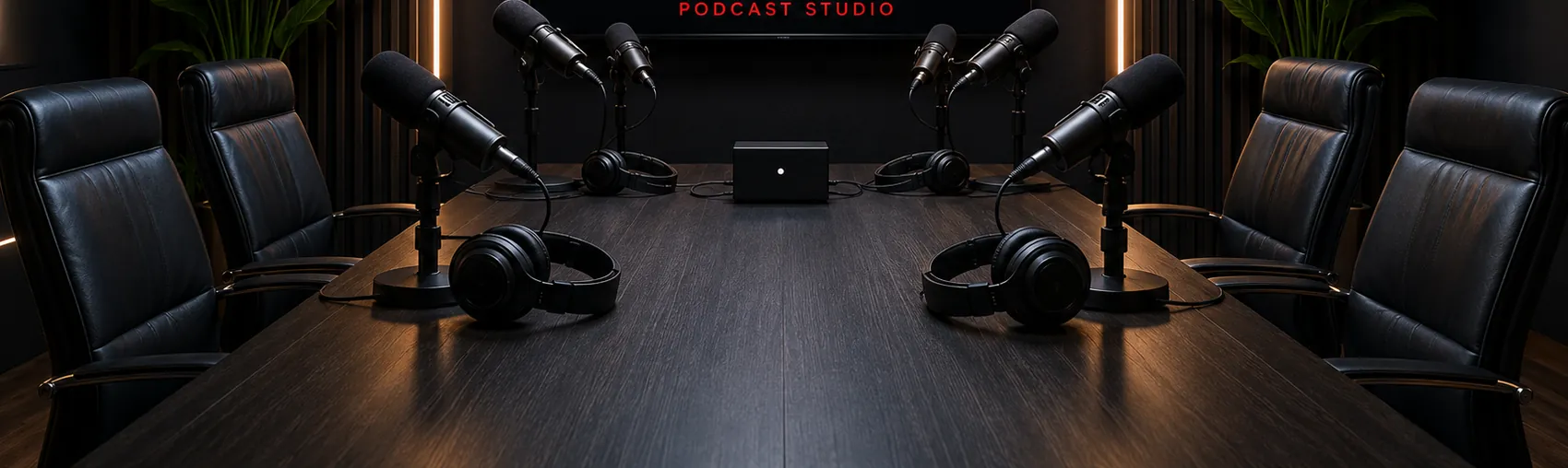 The Reel Deal Studios podcast table set for a multi-guest recording